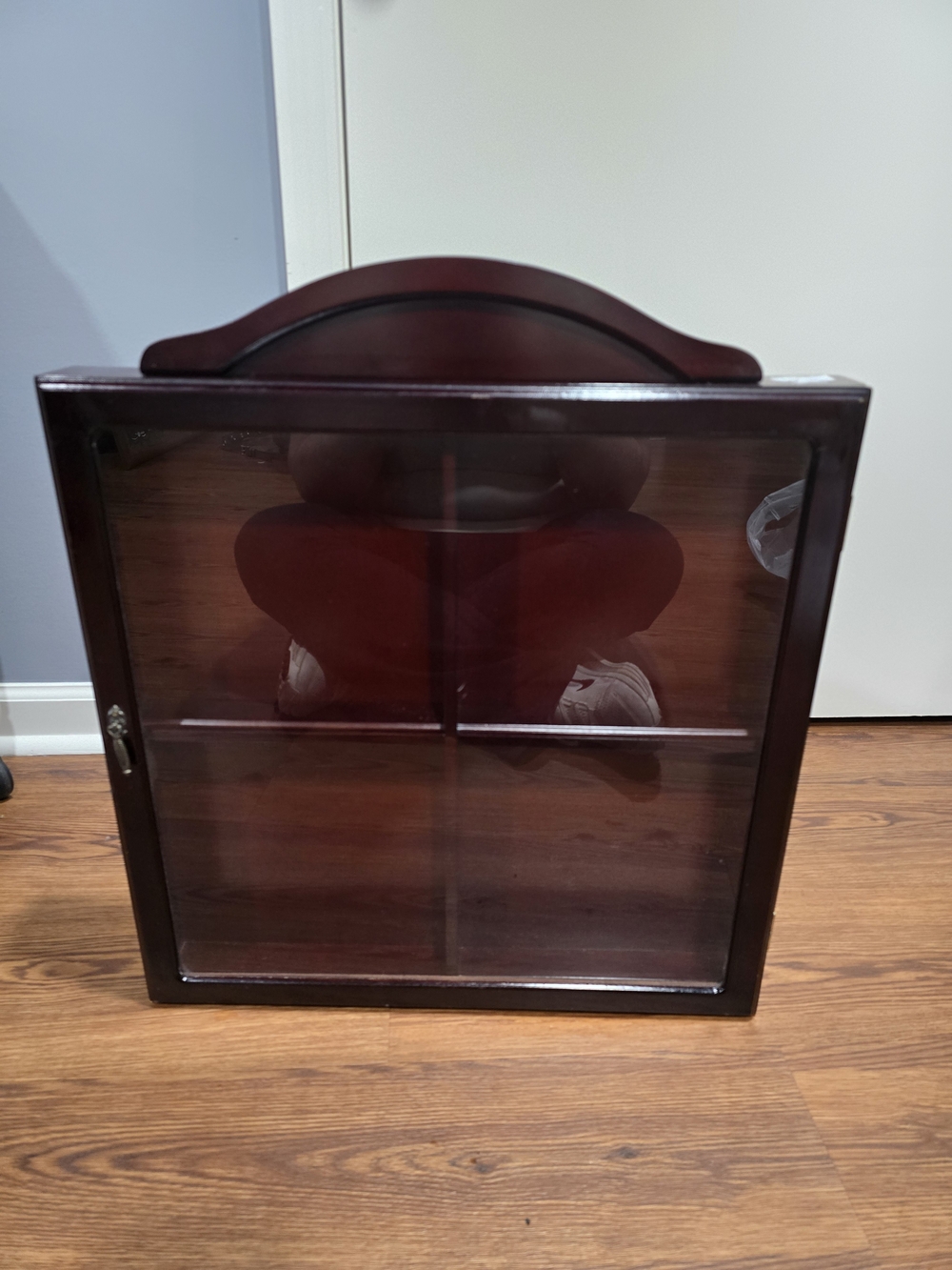 Wooden Glass-Door Wall Cabinet in Deep Mahogany